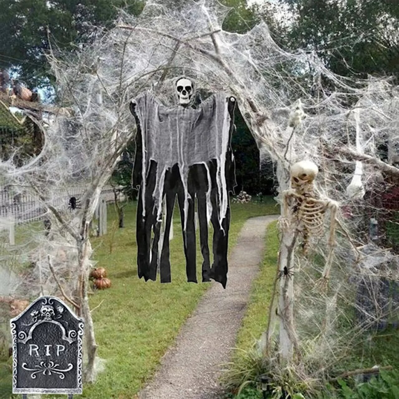 Halloween 11.8FT Spider Web W/Spider,Hanging Skeleton Ghost for Indoor Outdoor A